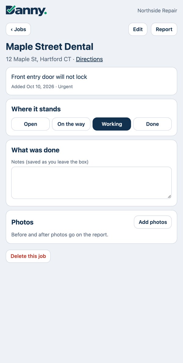 The same job marked Working.